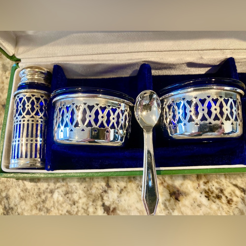 Vintage Raimond Colbalt Blue /Silver Salt & Pepper Servers from 1970’s.